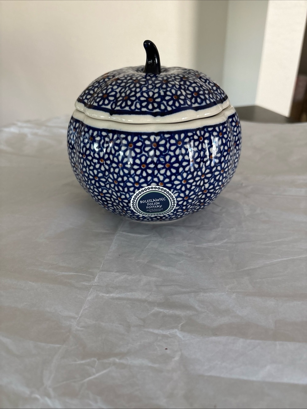 Boleslawiec Polish Pottery Lidded w/ Stem Pumpkin Peacock Zaklady Ceramiczne NWT